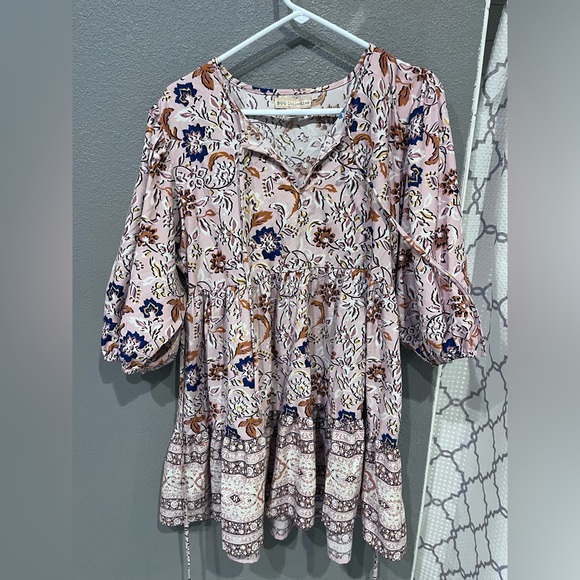 Set of 2 Medium Floral Patterned Boho Dresses in Blue and Pink Bog Collections - Picture 5 of 7